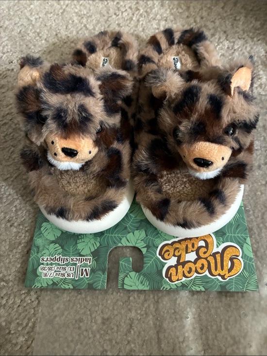 Moon cake Shoes - 🎉Tiger Cub Cozy Fur Slippers for Women - Brown Leopard Print size 7/8